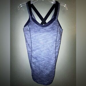 Lululemon Run For Gold Tank Heather Blue Deep Navy Camo Shelf Bra Top 8 medium